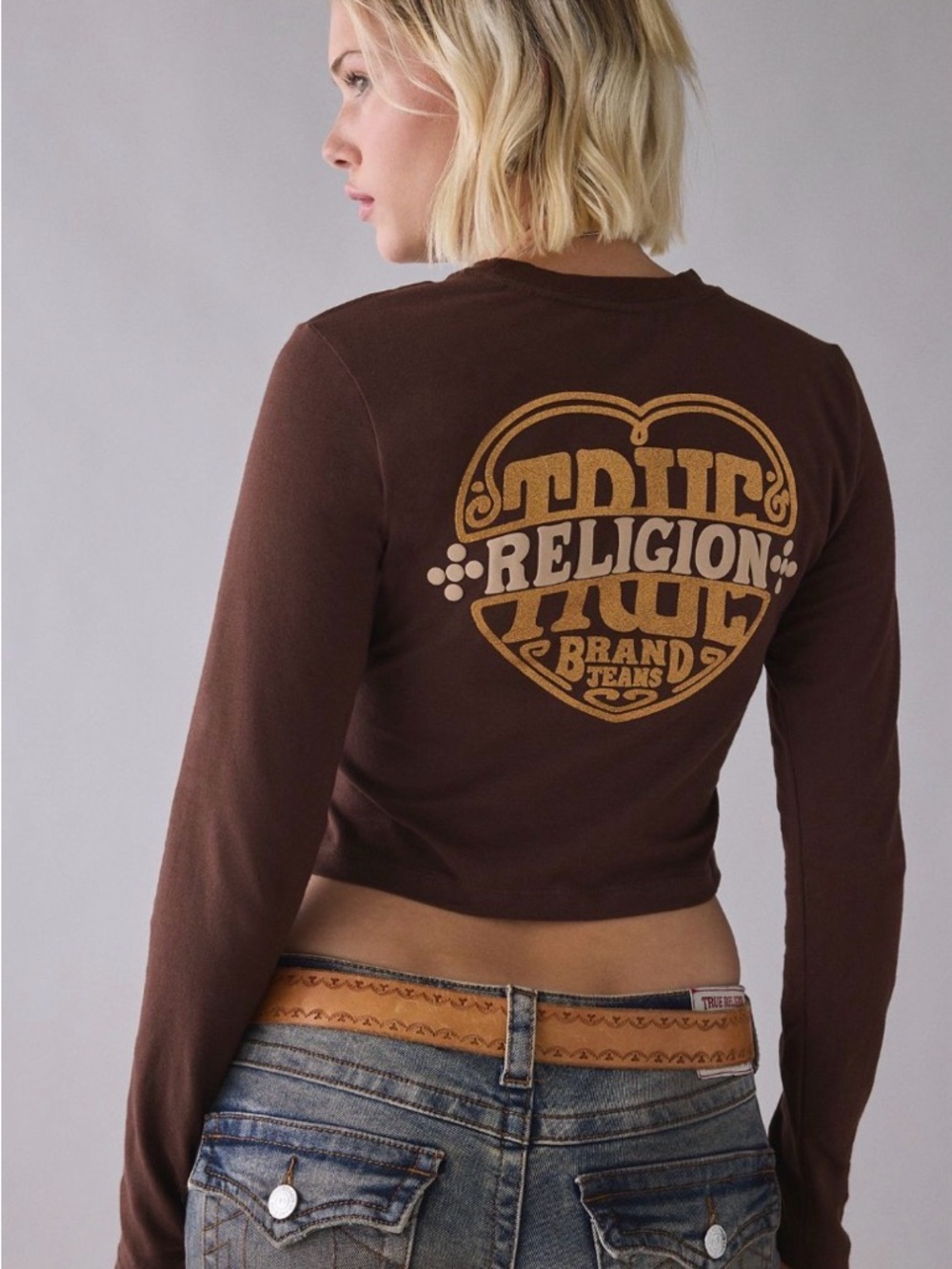 New! True Religion Heritage puff glitter graphic long sleeve baby tee NWT